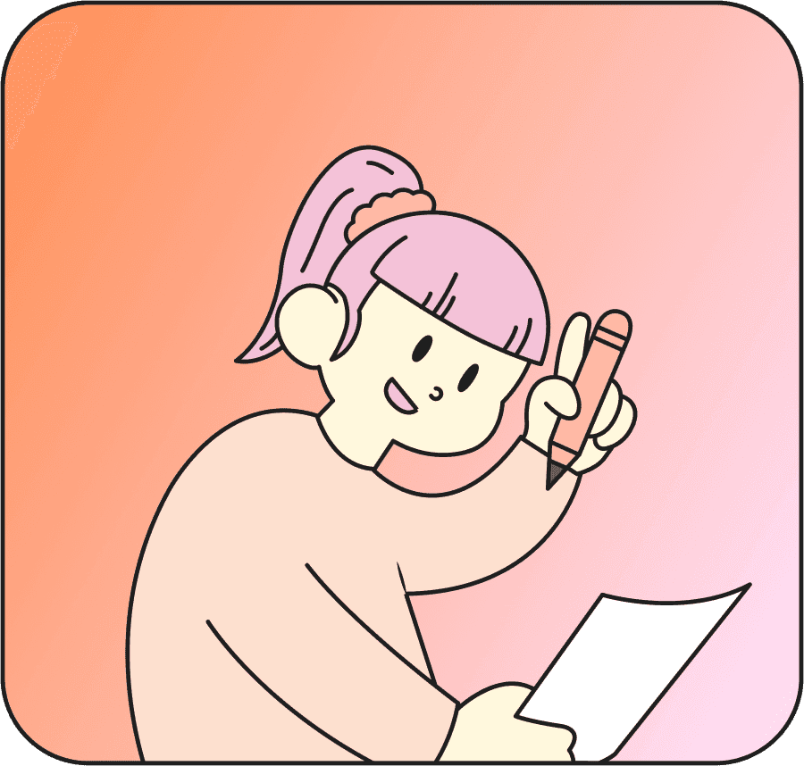 illustration of a girl holding a pen and paper